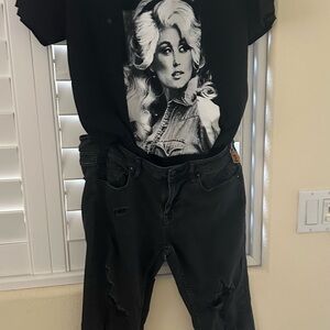 Stylish Black Distressed Boyfriend Jeans and Dolly tee in Large